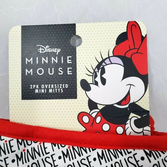 Disney Minnie Mouse Mini Oven Mitts 2pc new all over print white backing flirty - Picture 2 of 8